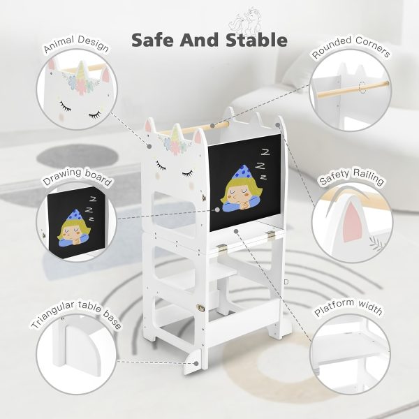 product-fancy-7eabd9bf-8719-450e-b18a-871b39a5d06a Wooden Foldable Learning Tower with Blackboard - 3-In-1 Step Stool And Assisted Standing Tower, Foldable Kids Table And Chair Set, for Toddlers 18+ Months