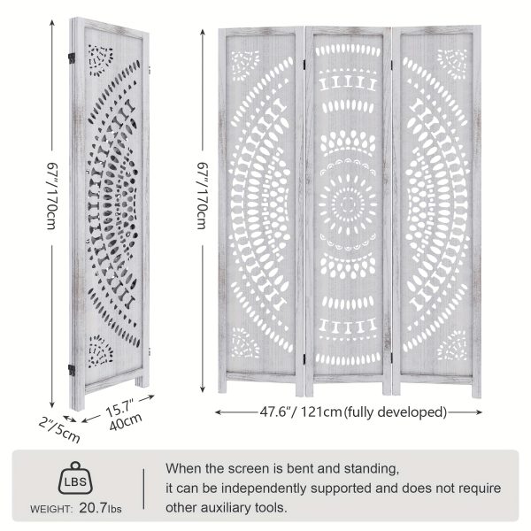 product-fancy-7ec38671-5257-4615-ba1e-478dacf78c22 3/6 Panel Boho Folding Room Divider - Carved Wood Privacy Screen, Adjustable Indoor/Outdoor Farmhouse Partition with Lightweight HDF Board & Wood Veneer Panels, Portable Room Divider for Home, Office, Garden, Patio Suitable for Privacy Screening