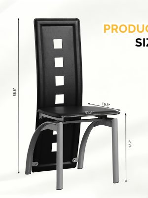 4pcs Hollow Decoration PU Leather Dining Chair Black