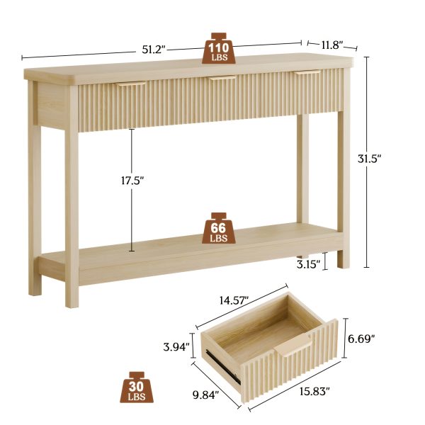 product-fancy-7f2edd84-017b-4b84-a92b-99a0ac89d522 51 IN Fluted Console Table with 3 Drawers, Modern Entryway Table with Metal Handles, Sturdy Solid Wood Design, Hallway Table with Storage, for Living Room And Hallway