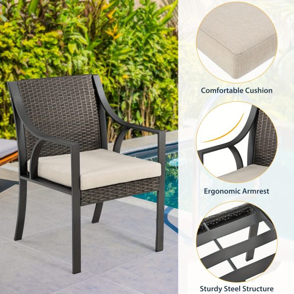 Patio 7pcs Patio Dining Set, All Weather PE Rattan Dining Table Set, Outdoor Dining Sets for 6, Metal Dining Table with Umbrella Hole & 6 Cushioned Chairs for Patio, Yard, Porch