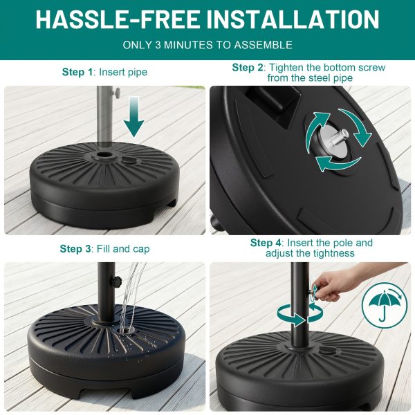 81.5lb Patio Umbrella Base Stand, Water Fillable Outdoor Umbrella Holder, Heavy Duty Market Umbrella Stand for Pool Deck Backyard Garden