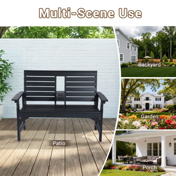Patio Bench Designed for Two, Featuring Cup Holders And Made from HDPE, Ideal for Gardens And Porches, with Resistance to Fading And Rotting
