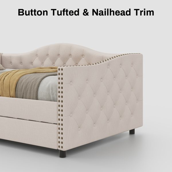 product-fancy-7f7c05e0-0ba0-43fd-81b5-daec4e6f863e 79.5" Tufted Linen Upholstered Daybed with Trundle Frame No Box Spring Needed for Living Room Bedroom