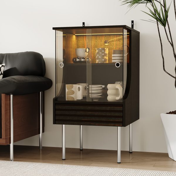 product-fancy-7f94e165-5005-4751-9ced-9137c3c03511 Contemporary Glass Storage Unit Featuring a Wavy Drawer And Two Shelves, Ideal As a Side Table for The Living Room with a Tempered Gold-Brown Glass Sliding Door, Suitable for Use As a Bedside Table in The Bedroom