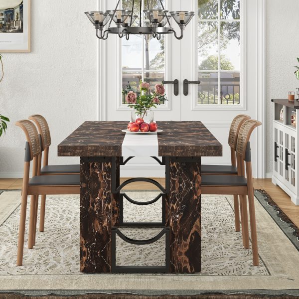 product-fancy-7f9c6b1f-5395-4f62-a144-a4a35f2aceb1 Modern Large Dining Table Suitable for 6-8 People - 71-Inch/6-Foot Rectangular Kitchen Table with Marble Tabletop, MDF &, Easy Assembly - Luxury Dinner Table for Family Meals & Entertaining
