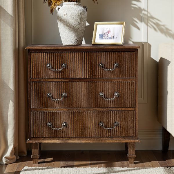 product-fancy-7fb6197e-b6c2-4908-b6be-e24ad4bcfe02 French Country 3-Drawer End Table with Paulownia Wood - Space-Saving 30-Inch Rustic Nightstand, Assembly for Living Room, Bedroom, Entryway - Compact Storage Furniture ( Wood Grain)