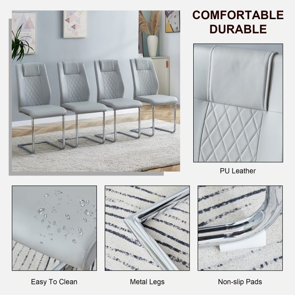 product-fancy-7fead5d7-6ea8-49b9-9d54-a6431428001d Modern PU Leather Dining Chairs Set of 4 - Light Gray/Dark Gray Suitable for Kitchen, Living Room & Dining Room, Foam Cushioned Seats, Cantilever Base with Anti-Slip Footpads, PVC-Coated Faux Leather Armless Chairs, Easy Assembly