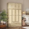 product-fancy-8000c7fc-c197-4733-9b8c-ea17ff742658 4-Door Wooden Armoire Wardrobe Closet with 5 Drawers, Checkered Storage Area & Hanging Rods, Clothes Organizer for Bedroom, Modern Design