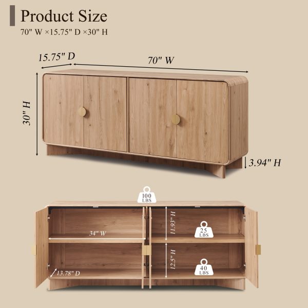 70'' Modern TV Stand, Entertainment Center with Adjustable Shelves, Curved Profile Design, Media Console for Living Room