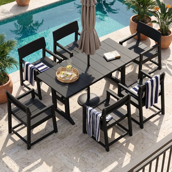 5- And 7pcs Patio Dining Set, Outdoor Table And Chairs, All Weather Furniture with Umbrella Hole for Backyard Garden Deck Lawn Pool
