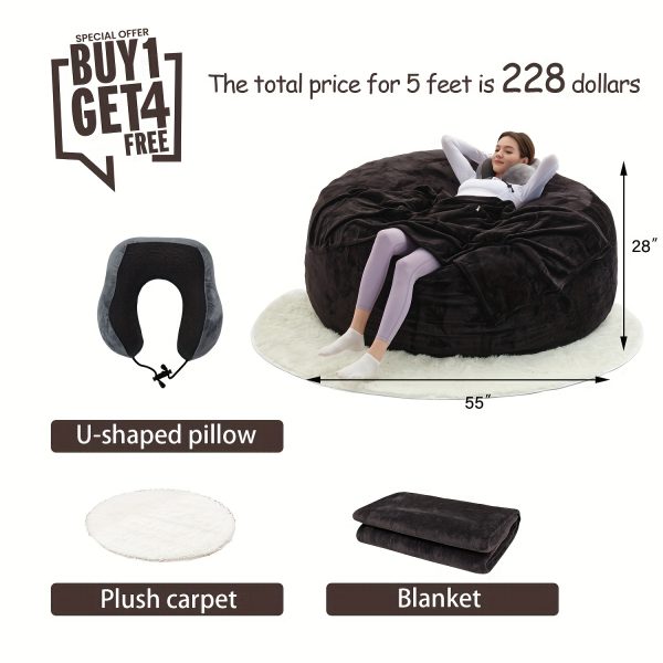 product-fancy-808d2bd1-4518-49fd-83bd-bed1bfc1d41e Enormous 6' Memory Foam Furniture Bean Bag (3 Gifts: U-Shaped Pillow, Blanket Pillow, 6-Foot Rug) - Big Sofa with Soft Microfiber Cover