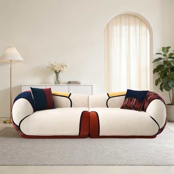 product-fancy-80b7bd33-92fc-4b9d-b303-77102d324af9 102" Oversized Modern Curved Sofa, 4-Seat Chenille Couch for Living Room Apartment, Minimalist Boneless Sectional Floor Lounge Couches with Bohemian Style Pillows, No Assembly