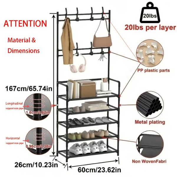 product-fancy-80f7d4f7-19ef-4396-8b0c-cd95a0f140d4 5-Tier & 3-Tier Multifunctional Storage Rack, Entryway Organizer for Shoes & Hats, Ideal for Home, Living Room, Dorm, with 10 White Shoe Storage Bags Included