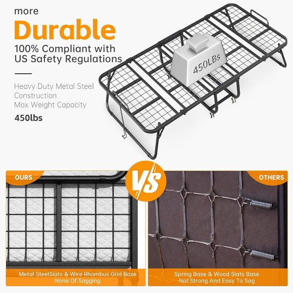Compact & Durable 4-Section Folding Bed with Grey Fabric Cover - Sturdy Metal Frame, 75" x 31", Portable Roll-Away Design for Adults, Ideal for Guests, Students, Camping & Small Apartments, Garden Houses