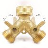 A Solid Brass Heavy-Duty Dual-Direction Y-Shaped Water Faucet Diverter, Weighing 166G, Made of Brass, Featuring a Garden Hose Splitter with Two Outlets And a GHT 3/4 Connector Valve, Includes Two 3/4" Waterproof Washers
