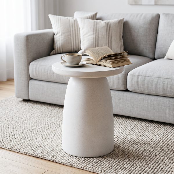 product-fancy-81741bd4-8ecb-4d14-87a8-08581c944b1f 21.8" Round Stool Magnesium Oxide Side Table, Grey Or Speckled White End Table - Modern Accent Table for Living Room, Bedroom, Balcony - Plant Stand, Nightstand