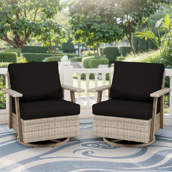 product-fancy-81c77999-a35d-4d5f-bdab-822c92a502c2 2pcs Oversized Outdoor 360°Swivel Rocker Patio Chairs Set, 2pcs Oversized Rocking Chair, Outdoor Swivel Rocking Glider Chairs Set Of 2, PE Wicker Rattan Outdoor Patio Swivel Rocking Furniture Set for Garden Porch