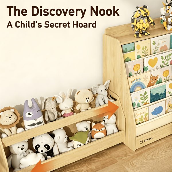 product-fancy-81c7a5af-8ba7-421d-bfcc-e1d7b678bb99 Triple Combination And Book Storage Organizer With Wheels - 5-tier Bookshelf + Mobile Storage Cart With Hidden Drawers, Space-saving Wooden Storage Cabinet, Suitable For Bedrooms, Playrooms, And Nurseries.