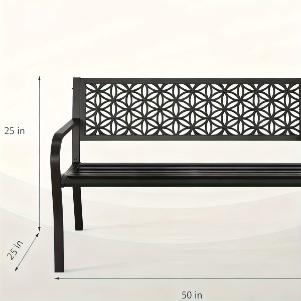 product-fancy-81d1fed0-2dce-498c-a5c5-170471d0a80a 50" Outdoor Bench Metal with Floral Back, Garden Bench Front Porch Bench for Yard Patio Entryway Park Outside, 800lb Capacity
