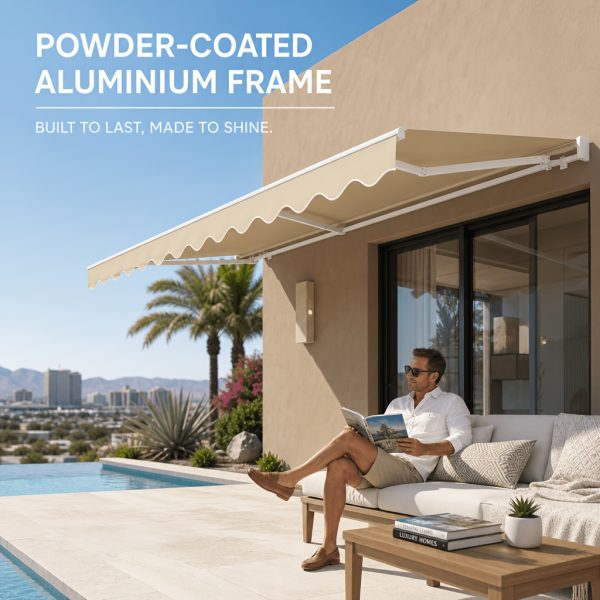 product-fancy-8218b7bf-1396-405b-aa39-43e71b535f11 12x10ft Heavy-Duty Manual Retractable Awning with Wall Mount - Outdoor Patio Canopy, Beige Suitable for Balcony, Deck, Poolside Shade, Fabric & Frame, Installation