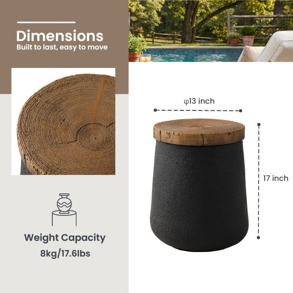 product-fancy-8227bdf6-c915-4446-94aa-f145ab1c27d7 17" Outdoor Indoor Side Table for Patio, Accent Decorative Garden Stool Wooden-Look Top Concrete Table for Room Bedroom, Garden, Backyard