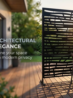 Freestanding Black Metal Privacy Screen 76"x48", Bold Indoor Outdoor Decorative Fence Panel Divider for Deck Balcony Patio Backyard Lawn Garden Pool Yard Porch Front Yard Bedroom Living Room Office Studio Entryway Hallway Restaurant Decorative Fence