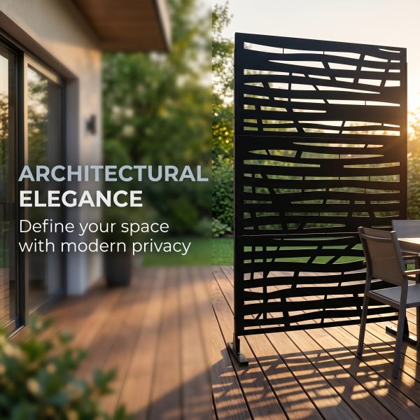 product-fancy-82352f26-48bb-44b0-8015-d622b22283d7 Freestanding Black Metal Privacy Screen 76"x48", Bold Indoor Outdoor Decorative Fence Panel Divider for Deck Balcony Patio Backyard Lawn Garden Pool Yard Porch Front Yard Bedroom Living Room Office Studio Entryway Hallway Restaurant Decorative Fence