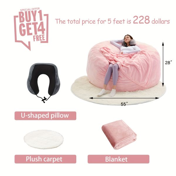 product-fancy-8242d0eb-d452-4919-b62e-65bd91053f1b Enormous 6' Memory Foam Furniture Bean Bag (3 Gifts: U-Shaped Pillow, Blanket Pillow, 6-Foot Rug) - Big Sofa with Soft Microfiber Cover