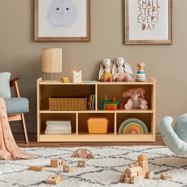 product-fancy-8258f767-6baf-455c-a779-d15bf71c743c Large Wood Storage Organizer, 2-Shelf Wood Bookshelf, 5-Section Kids Bookshelf, Wooden Storage Cabinet for Classroom, Kids Bookcases And Toddler Shelf for Kids Room, Playroom, Nursery