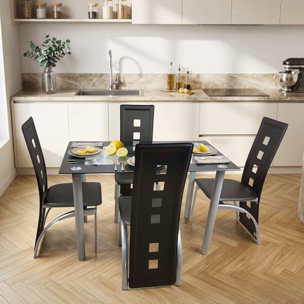 product-fancy-825a8e22-e806-4c15-be2e-0681aaec6cbb 4pcs Hollow Decoration PU Leather Dining Chair Black
