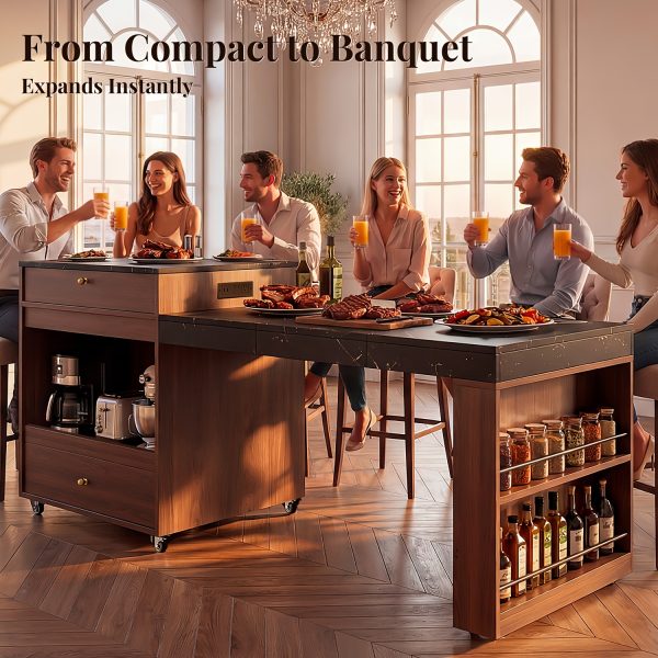 product-fancy-825c0cb0-321e-46ed-91bf-b038ba6a7eec 78.6 Inch Extendable Rolling Kitchen Island with Storage Drawers Open Shelves, Mobile Kitchen Cart, Drop-Leaf Breakfast Bar for Dining Room