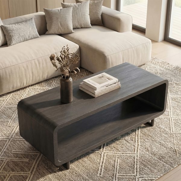 product-fancy-82763804-3c2d-4782-b57b-a6d596aa5452 Wooden Coffee Table with Storage Shelf, Modern 2-Tier Rectangular Minimalist Center Table, Curved Profile Design for Living Room, Office