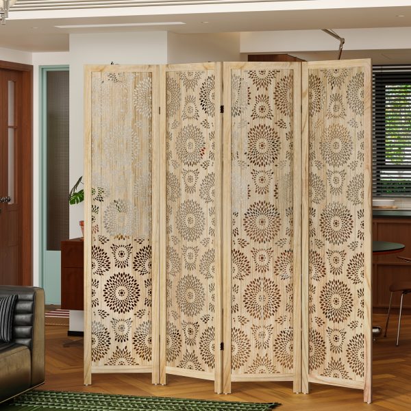 product-fancy-829b2efc-6bd6-47d0-8144-58d30ba0b55b 6 Or 4 Panel Wood Screen Room Divider, Farmhouse Style Carved Boho Wall Dividers Folding Screens, Freestanding Hollow Partition Privacy Screen for Home Office Bedroom Studio Apartment, Natural
