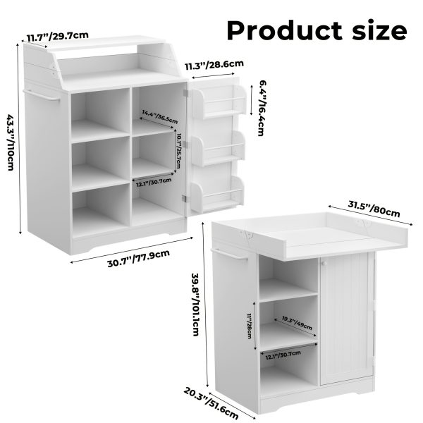 Foldable Baby Changing Station with 3 Drawers, White Diaper Table Organizer with Open Storage for Nursery