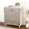 Vintage Carved Door Accent Cabinet with Adjustable Shelves & Suitable for Small Spaces - Compact Grey Storage Sideboard Buffet, -Standing Engineered Wood Furniture for Living Room, Dining Room, Entryway, Assembly