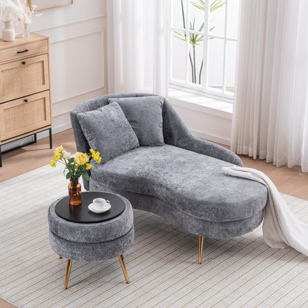 product-fancy-82e73e23-a858-438d-88fd-0702bafc650e 58'' Indoor Chenille Chair with Left Armrest And Lumbar Pillow Upholstered Furniture Lounge Chair, Lounge Sofa for Living Room Bedroom Office with Footstool.