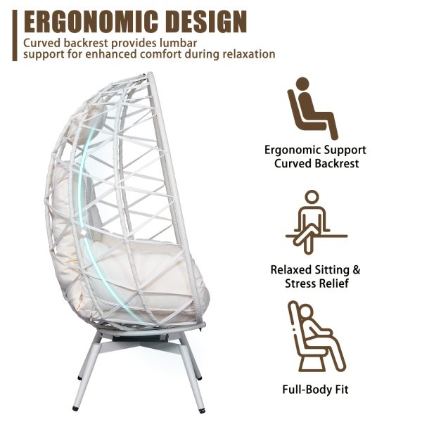 Egg-Shaped Chair That Rotates 360 Degrees, Made of Outdoor Rattan, Featuring Plush And Thick Cushions, with Adjustable And Sturdy Legs, Perfect for Outdoor Settings Like Poolside