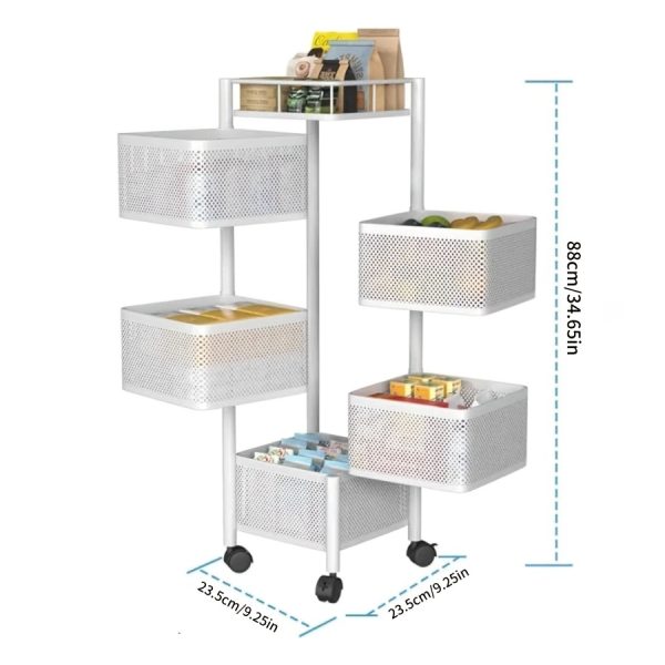 product-fancy-8327d117-0a93-41d8-b62a-a2b8d7469aba Rotating Kitchen Storage Shelf 5 Tier, Metal Fruit Vegetable Storage Basket Multi-Layer Vegetable Rack Storage Trolley on Wheels, Floor-Standing Basket for Kitchen Bathroom, Square