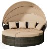 [Round Daybed With Canopy] Outdoor Patio Round Daybed With Retractable Canopy, Clamshell Sectional Seating Wicker Furniture With Washable Cushions For Backyard, Lawn, Poolside, Garden, And Outdoor Living Spaces, Brown