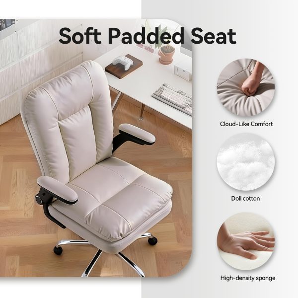 product-fancy-836e4736-8768-426f-a74c-620d40937b1d Ergonomic Office Chair with Padded Flip-up Arms, Mid Back Executive Comfy Desk Chairs, Faux Leather Computer Rolling Chair with Wheels for Home, Adjustable Height, 360 Swivel, 300lbs, Beige, Black