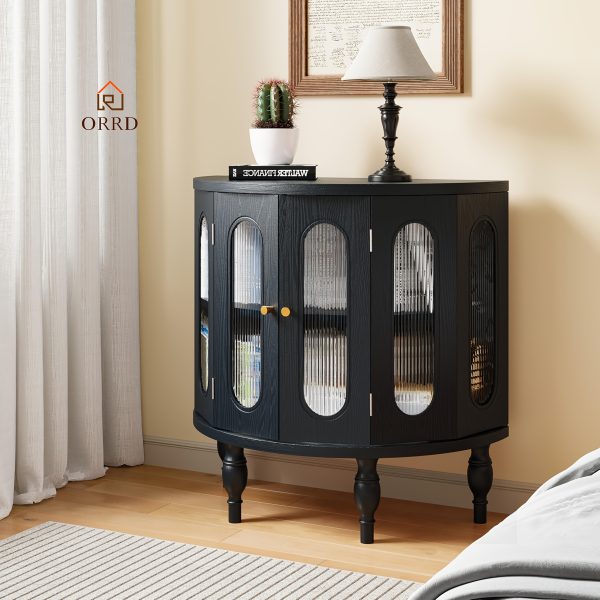 ORRD 31'' Sideboard Buffer Cabinet with Storage, Semi-Circle Modern Accent Storage Cabinet with Wooden Finish & Acrylic Doors, Console Table for Living Room Entryway Hallway
