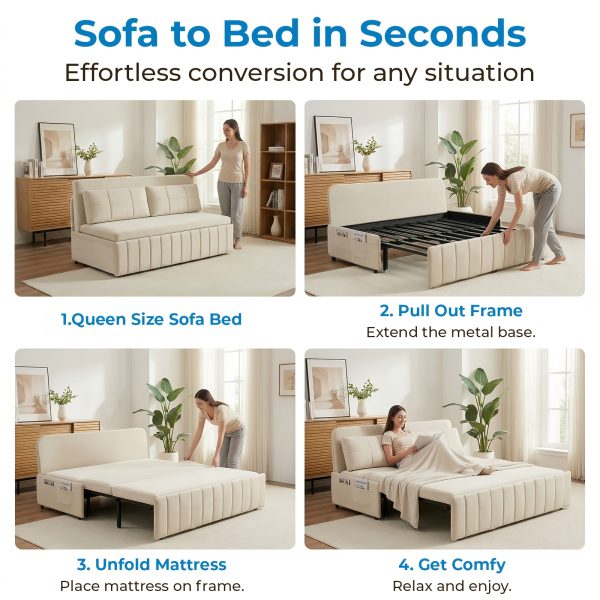 product-fancy-83d9f642-5618-4ea7-9693-0350f4686f53 3in 1 Convertible Queen Sofa Bed, Pull Out Sleeper Couch, Armless Loveseat for Small Spaces