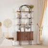 product-fancy-83e16734-fa9e-46d8-85d9-414db5b9aa97 71" Tall Fluted Bookshelf | 4-Tier Mid Century Modern Metal Curved Bookcase With Storage Cabinet, Sliding Door, Adjustable Footpad, Freestanding Arched Organizer For Living Room, Bedroom, Home Office | Wood Color, Matte End, Hardwood, Lshuizhu Brand