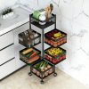 product-fancy-83f7cbdd-f615-4507-be8a-a0bed7f52f64 Rotating Kitchen Storage Shelf 5 Tier, Metal Fruit Vegetable Storage Basket Multi-Layer Vegetable Rack Storage Trolley on Wheels, Floor-Standing Basket for Kitchen Bathroom, Square