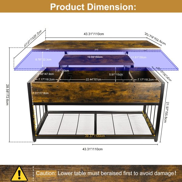 product-fancy-840fcd75-7b4f-434c-a7dd-27f9d5452a98 Lift Top Coffee Table with Hidden Storage, Industrial Wood And Metal Living Room Table with Open Shelf, Liftable Dining Coffee Table for Home Office