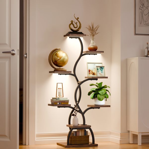 product-fancy-844ae7bc-0c3a-4444-8448-4be300c22172 1pc Bookshelf with LED Lights- 8 Tier 123cm Multi-functional Metal Display Shelf Corner for Books Magazines Photo Frames, Vases, 48.7" Vine-shaped Storage Shelf for Living Room, Study, Stairway, Bedroom, Good Choice for Gifts Home