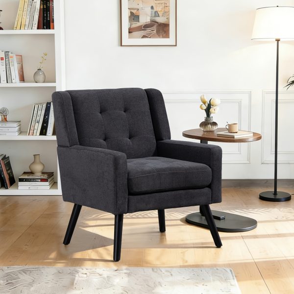 product-fancy-84527b0b-a848-4167-92b9-caf3c4919370 Mid-Century Modern Tufted Accent Chair, Ergonomic Wingback Armchair with Detachable Armrests, Linen & Suede Fabric Lounge Chair for Living Room Bedroom Office