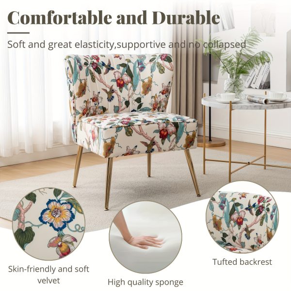 product-fancy-847386ec-28b8-4c5b-ac9a-1a1ebf2ffaa2 Armless Accent Chair with Golden Metal Legs, Modern Comfy Tufted Living Room Chair, Velvet Upholstered Floral Side Chair, Mid Century Slipper Chair for Bedroom, Flower Print