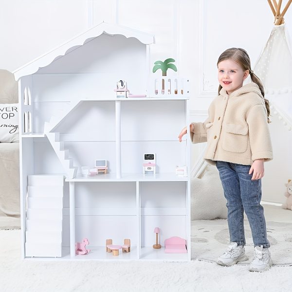 product-fancy-847a462c-f7a1-4b0f-a30d-5c7b98cf8bd1 Wooden 3-Tier Doll House Bookshelf, White Kids Toys Storage Organizer, All-Season Playroom Nursery Shelves, Ideal Gift for Ages 3-8, Boys & Girls Bedroom Decor